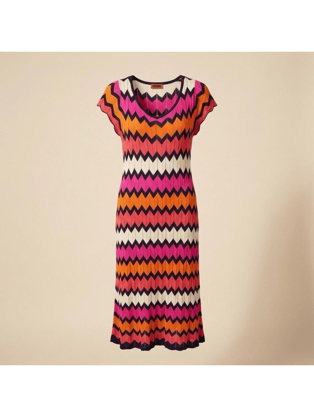 Roz & Ali Sweater Dress Plus Size 20 Multicolor Chevron Knit Sleeveless Midi